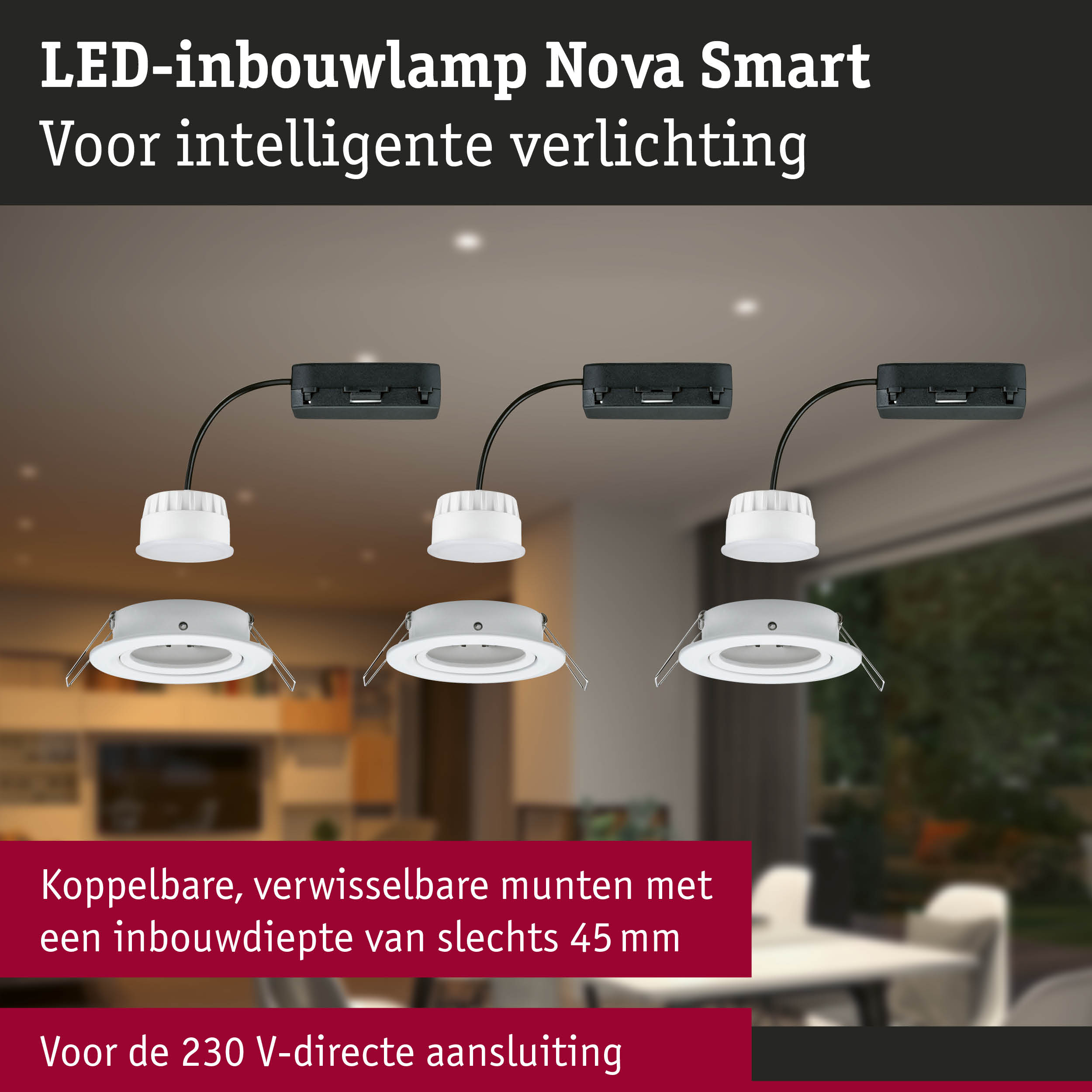 LED-inbouwlamp Nova Smart wit met 45 mm inbouwdiepte voor intelligente verlichting