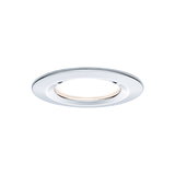 Round recessed LED light with white illumination and chrome frame for modern interior lighting