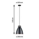 Schwarze Metall-Pendelleuchte mit 260 mm Durchmesser und 110 cm Länge, moderne LED-Hängeleuchte.