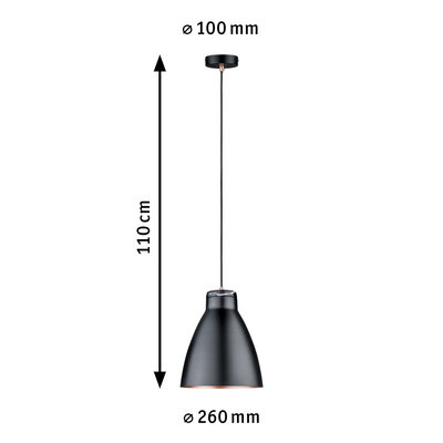 Schwarze Metall-Pendelleuchte mit 260 mm Durchmesser und 110 cm Länge, moderne LED-Hängeleuchte.