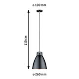 Black metal pendant lamp with 260 mm diameter and 110 cm length, modern LED hanging light.