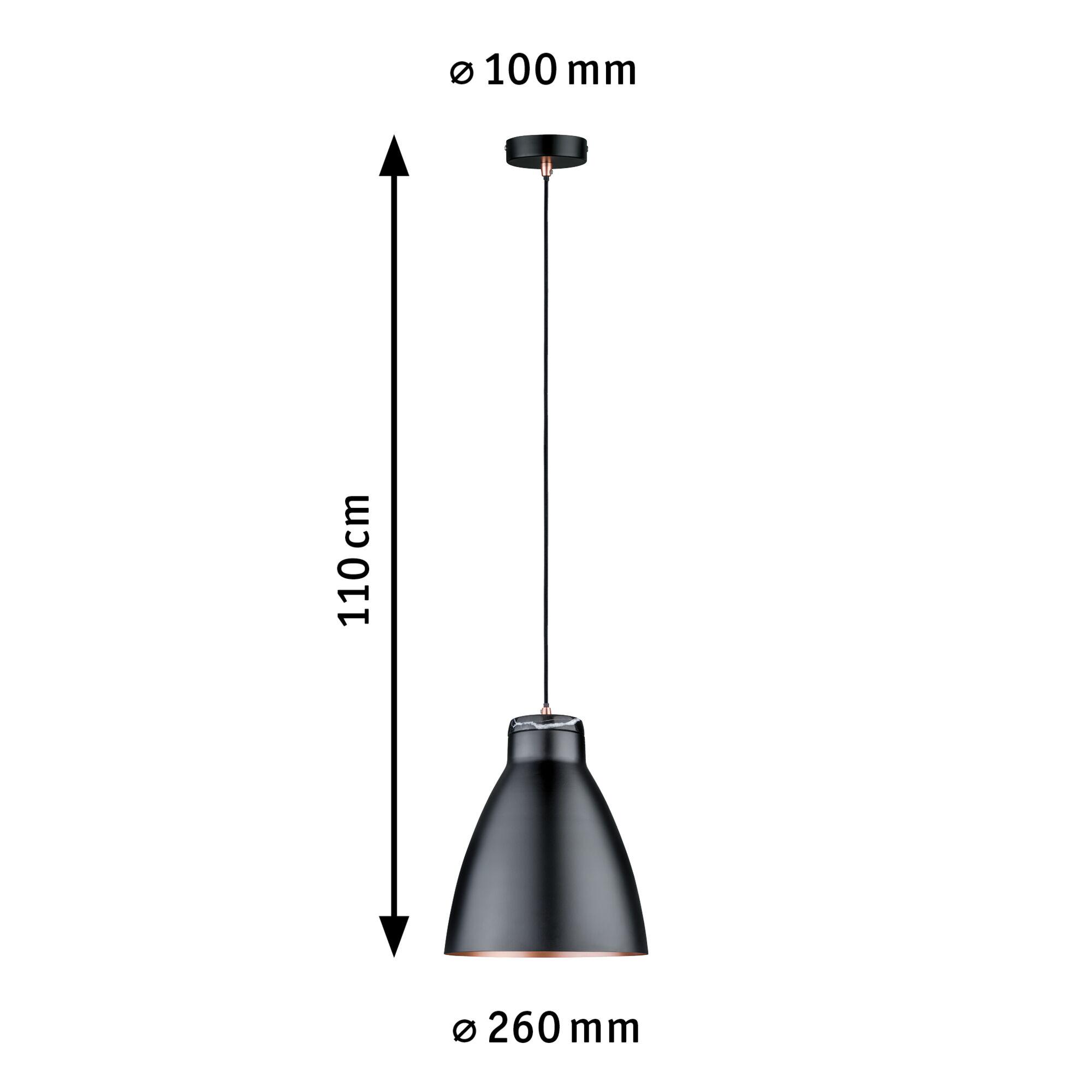 Black metal pendant lamp with 110 cm length and 26 cm diameter, modern hanging light