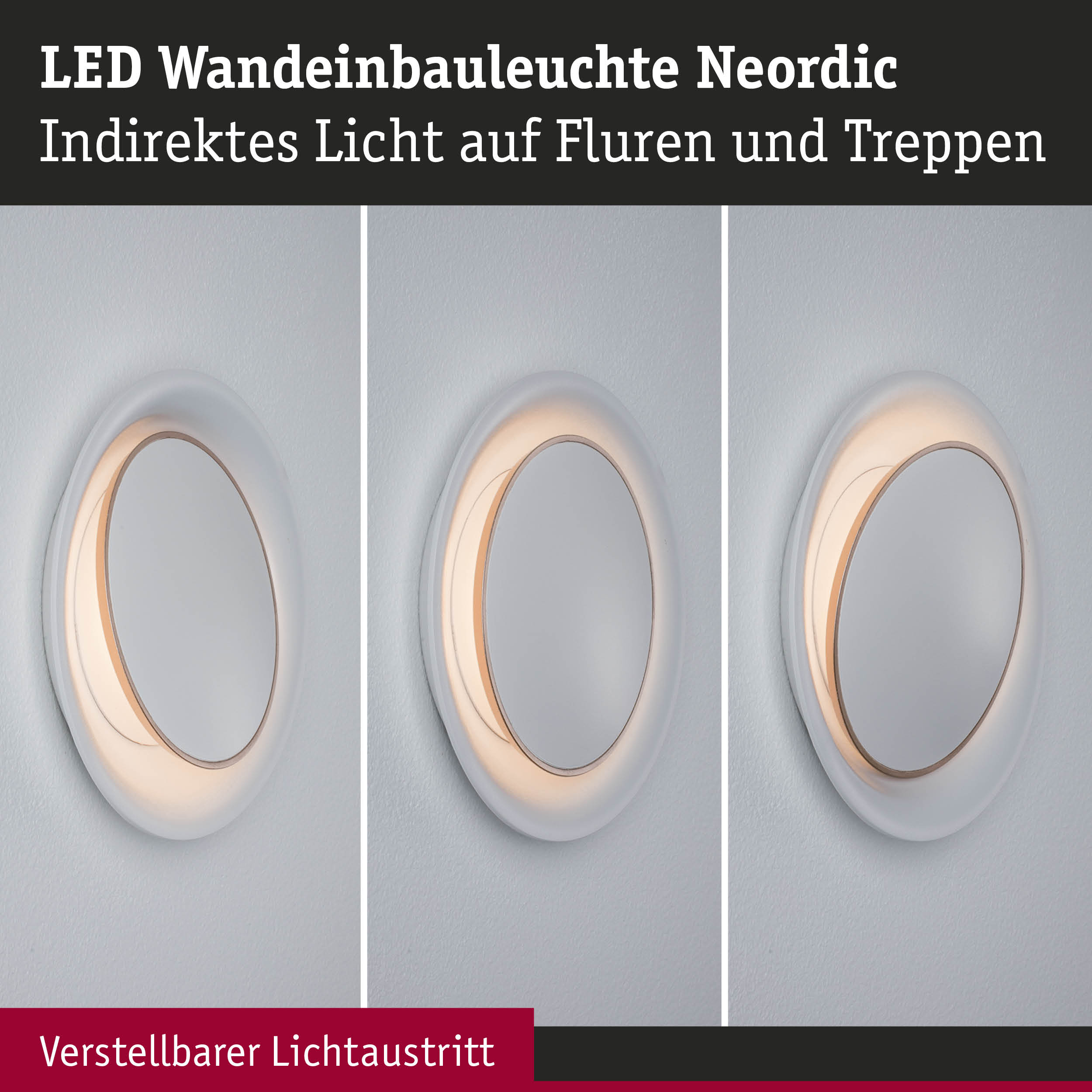 LED Wandeinbauleuchte Nordic in Weiß mit verstellbarem Lichtaustritt für Flur und Treppe