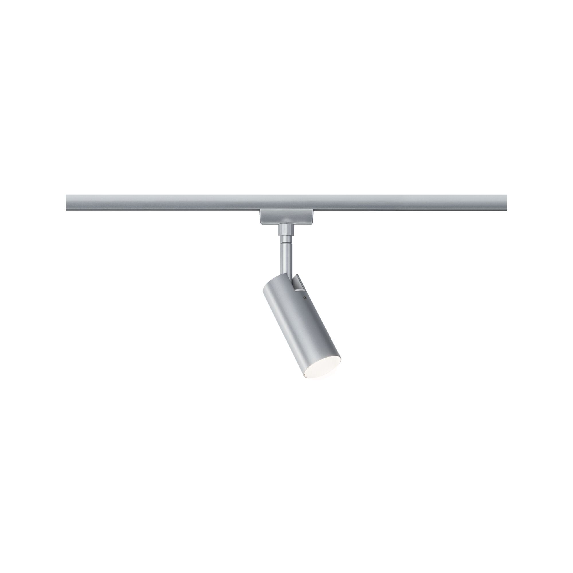 Modern adjustable LED spotlight in silver aluminum for track lighting, energy-efficient design