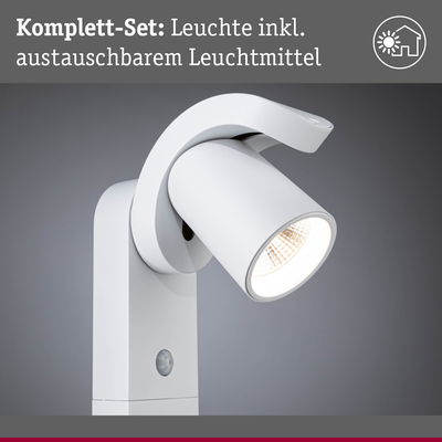 Weißer LED-Strahler aus Metall mit Bewegungsmelder, inklusive austauschbarem Leuchtmittel für Innenbeleuchtung