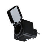 Zwarte kunststof stopcontact met klep voor veilige bescherming en flexibel gebruik