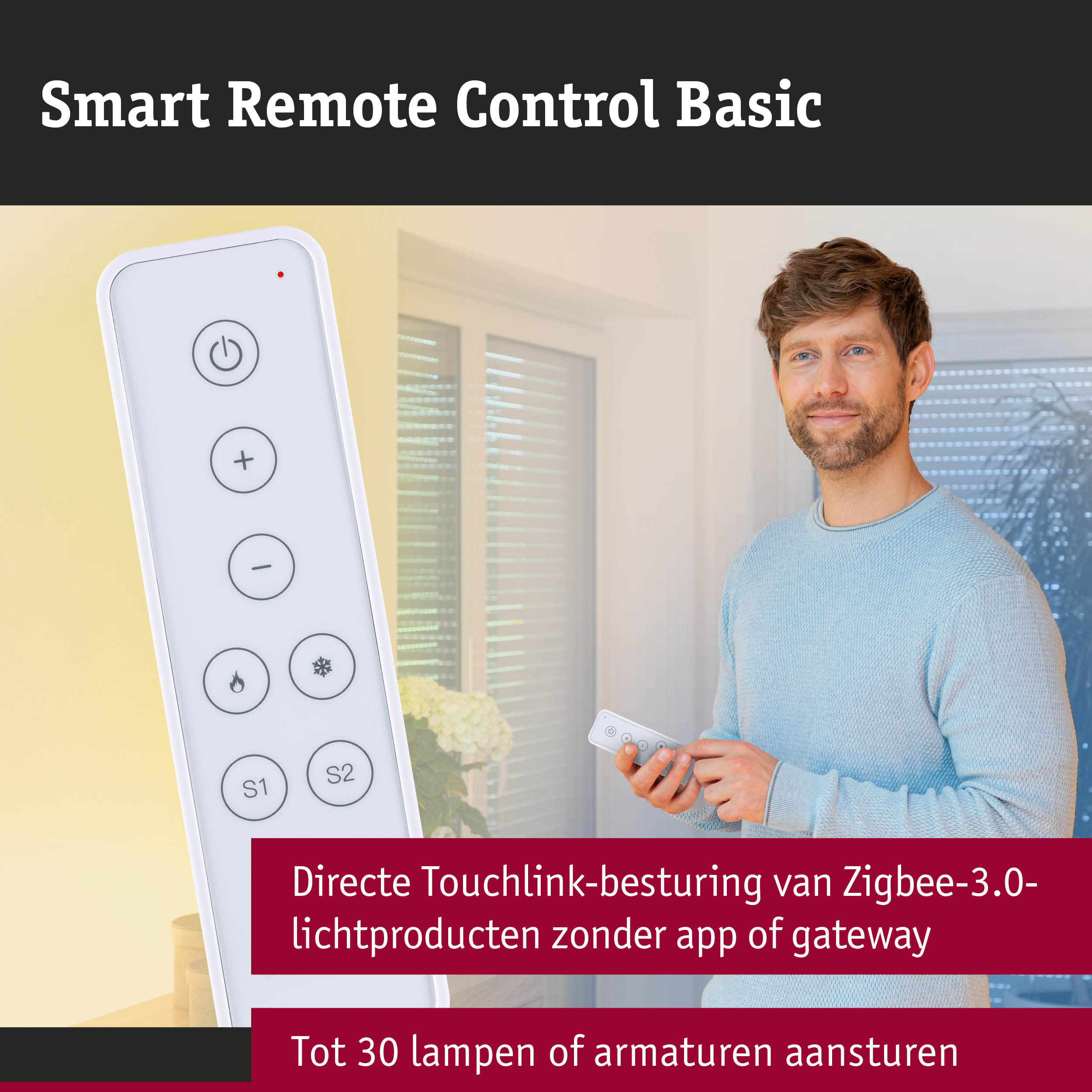 Witte Smart Remote Control Basic met knoppen voor Zigbee-3.0 lichtproductbesturing in woonruimte
