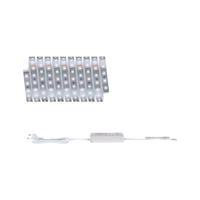 Flexible white LED strip with power supply for modern indoor lighting and energy-efficient light solution