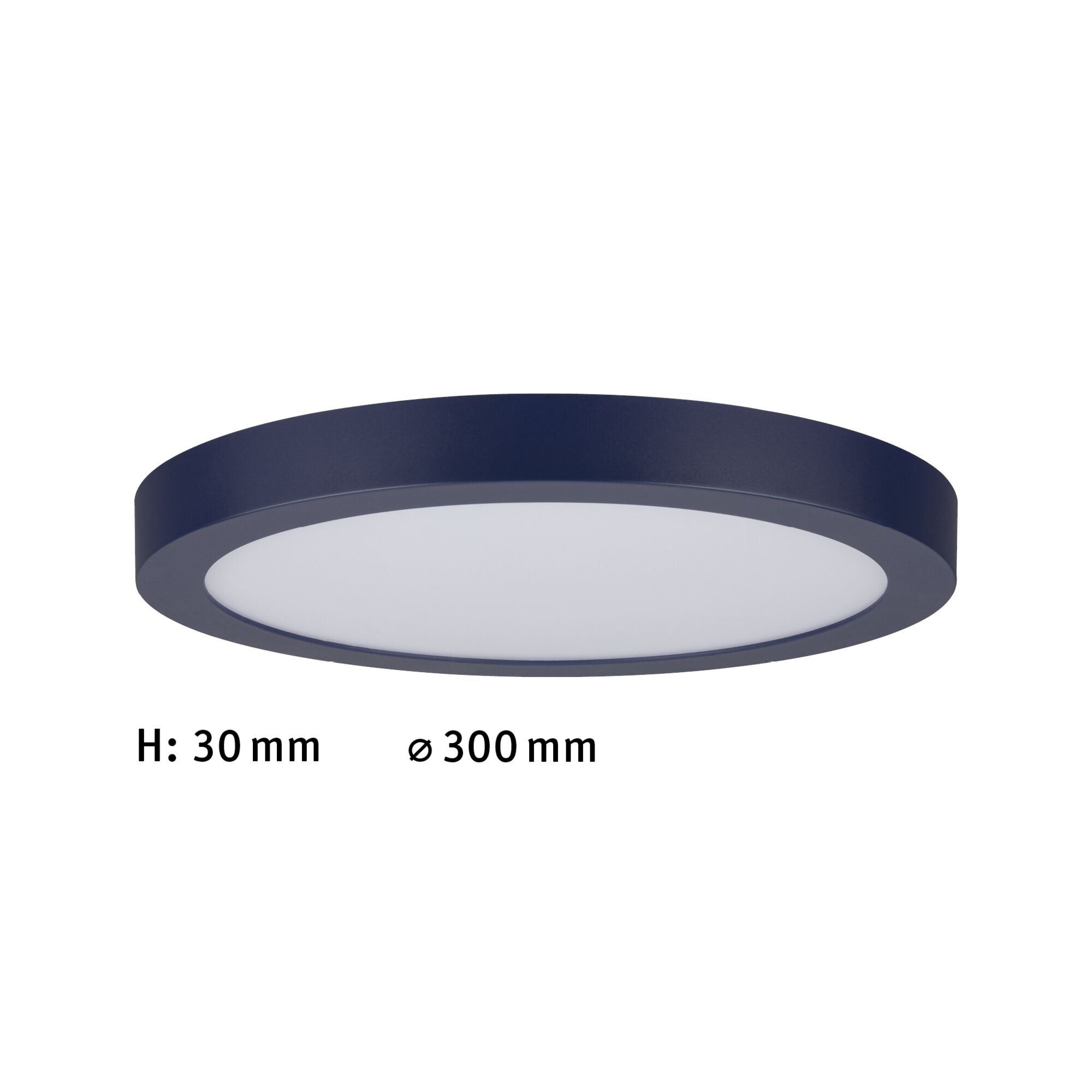 Rundes LED-Deckenpanel in dunkelblau mit 30 mm Höhe und 300 mm Durchmesser für moderne Raumbeleuchtung