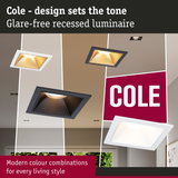 Cole glare-free recessed luminaires in black and white with modern colour combinations