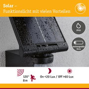 Solar LED Wandfluter Lesla Dämmerungsgesteuerter Bewegungsmelder (IR) IP65 eckig 150x319mm 3000K 12,5W 1000lm 3,7V Anthrazit Kunststoff