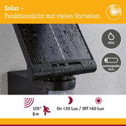 Solar LED Wandfluter Lesla Dämmerungsgesteuerter Bewegungsmelder (IR) IP65 eckig 150x319mm 3000K 12,5W 1000lm 3,7V Anthrazit Kunststoff
