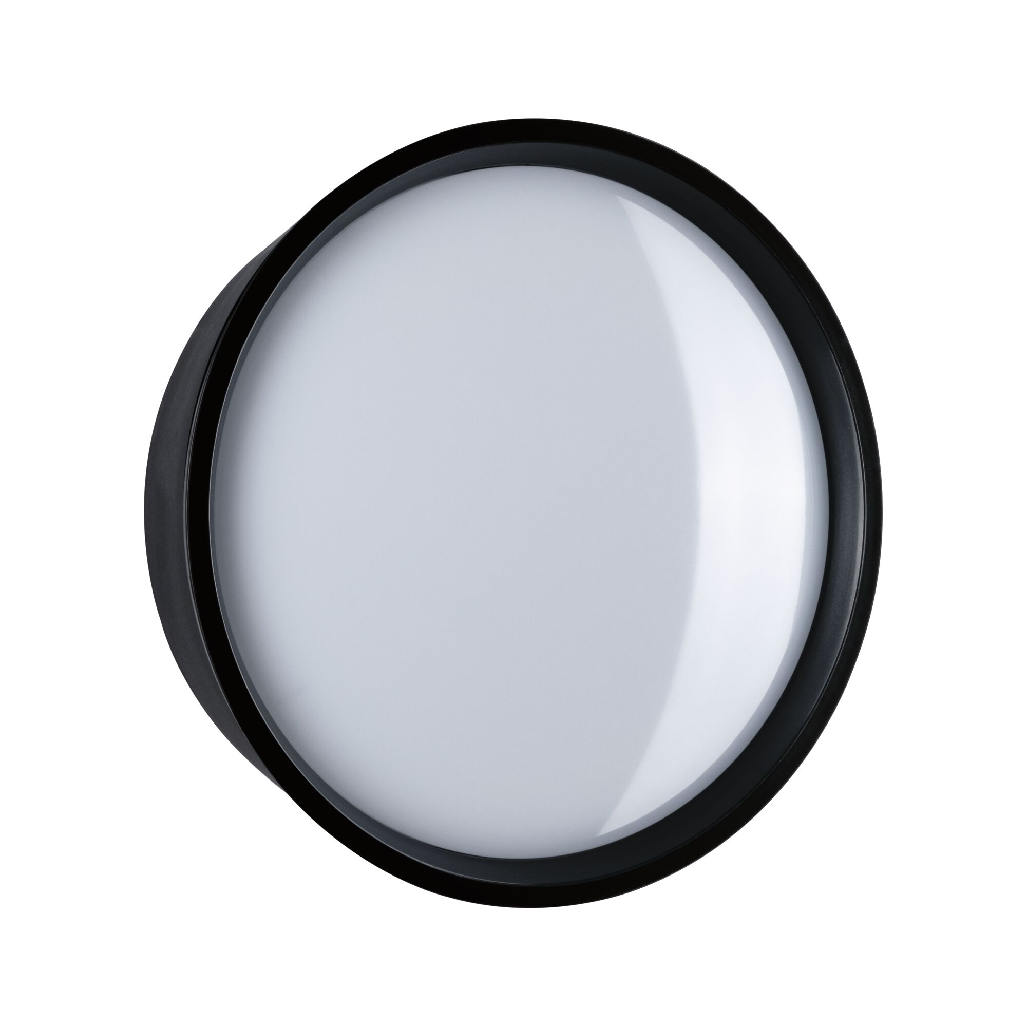Ronde plafondlamp met zwarte rand en witte kunststof diffuser voor moderne binnenverlichting