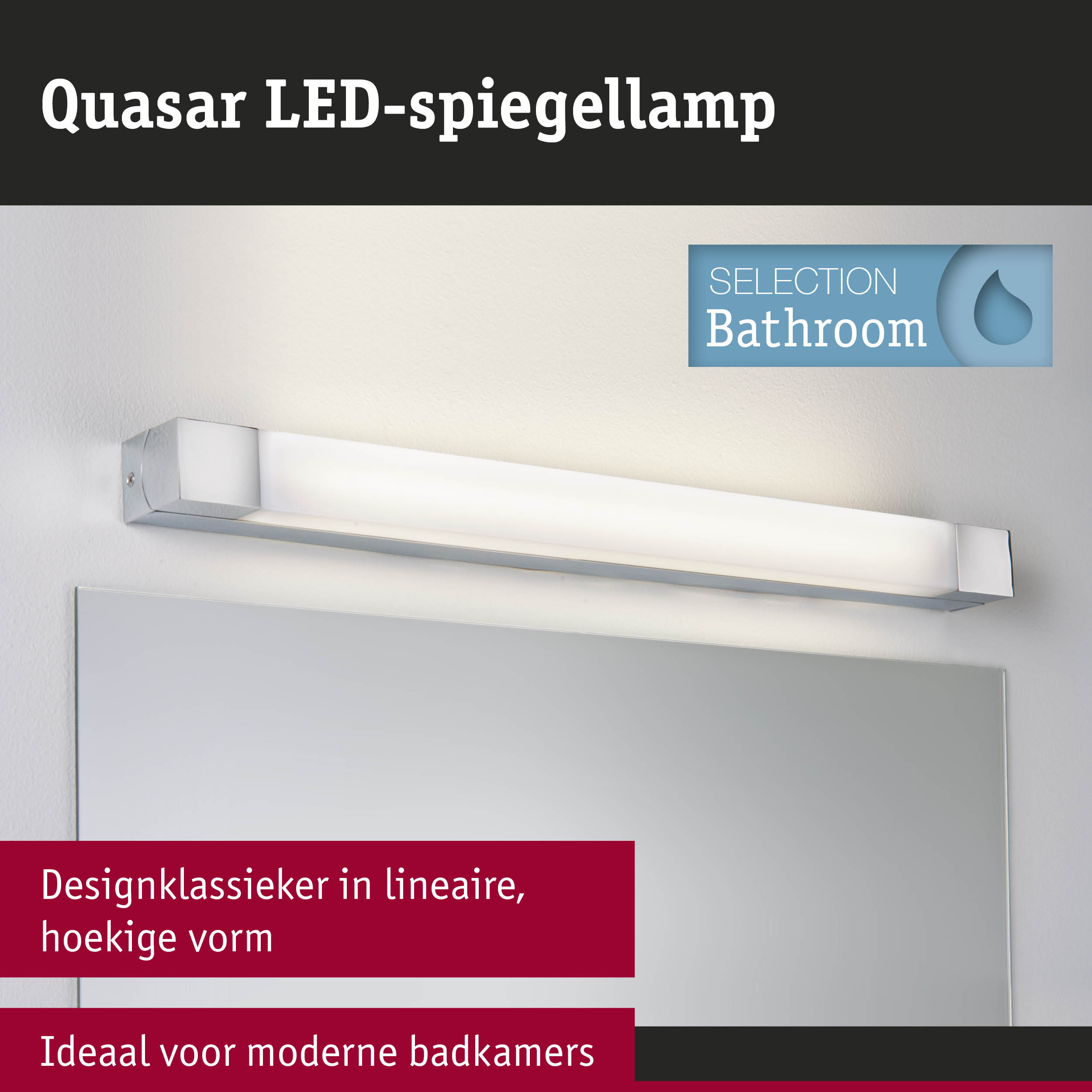 Quasar LED-spiegellamp van wit aluminium, ideaal voor moderne badkamerverlichting