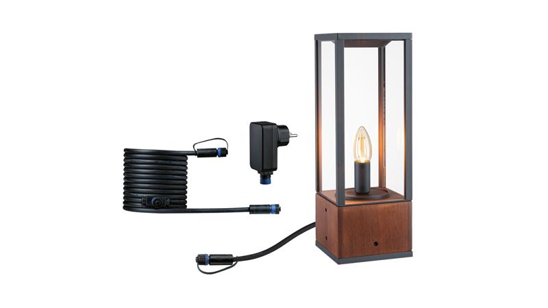 Lampe de table PlugShine moderne en bois et métal avec câble et adaptateur pour éclairage d'ambiance