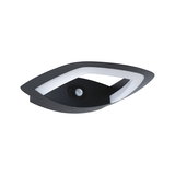 Schwarze LED-Wandleuchte aus Metall mit integriertem Bewegungsmelder und weißem Lichtstreifen für Außenbereiche