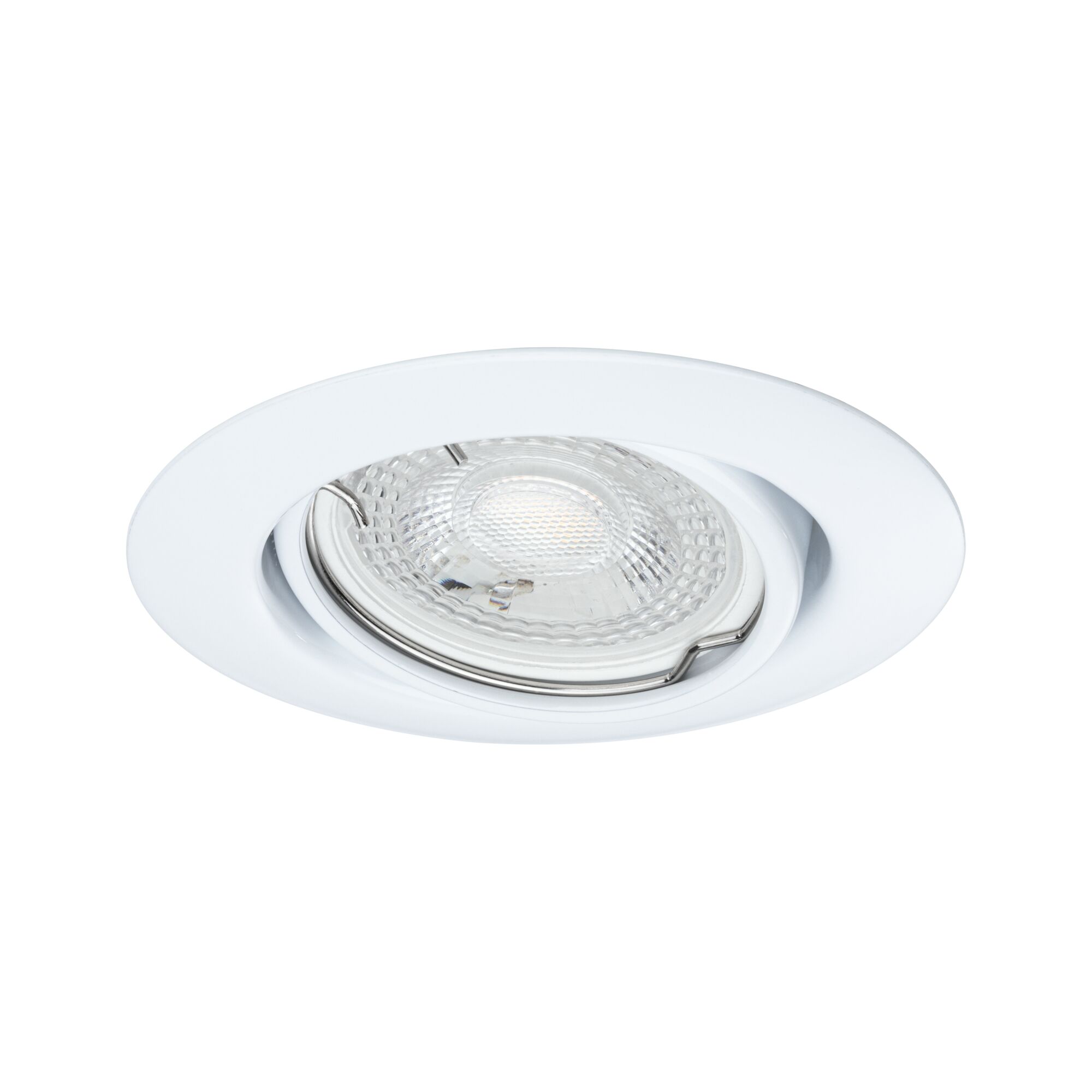 Spot encastré rond blanc avec verre transparent et clip métallique, éclairage LED intérieur moderne