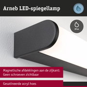 Arneb LED-spiegellamp met zwarte metalen behuizing en gesatineerde acrylkap, IP44 beschermingsklasse