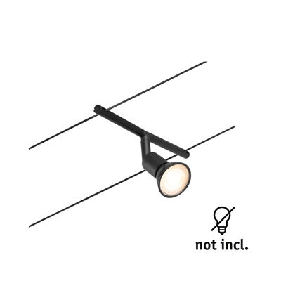 Schwarze LED-Seilstrahlerleuchte aus Metall mit verstellbarem Spot, Leuchtmittel nicht enthalten