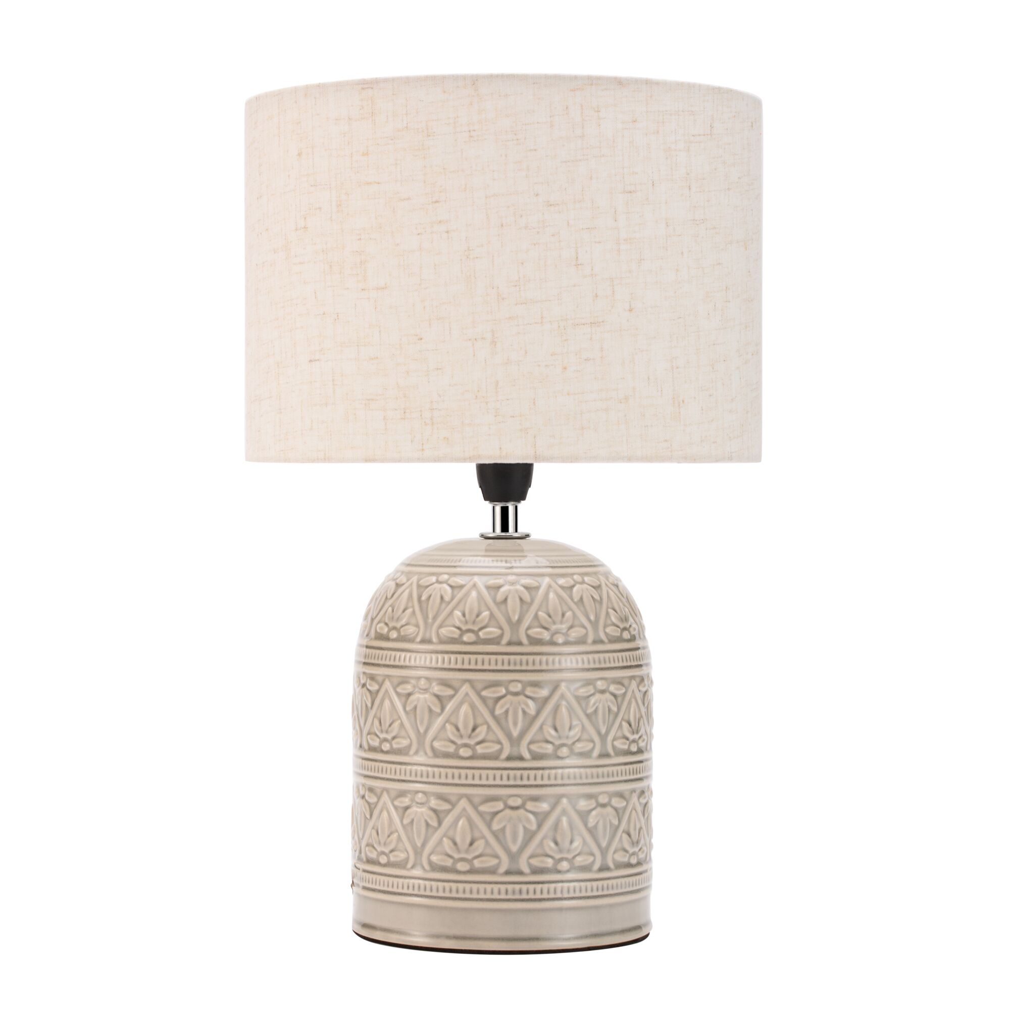 Paulmann Pauleen Lampa stołowa Tender Pearl E14 max. 20W Beżowy Table lamp with cream fabric shade and grey ceramic base featuring floral pattern for home decor