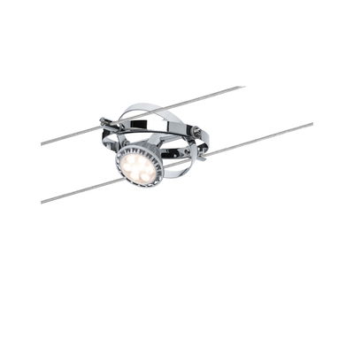 Spot LED chromé sur câble avec tête réglable pour solutions d'éclairage modernes et design intérieur