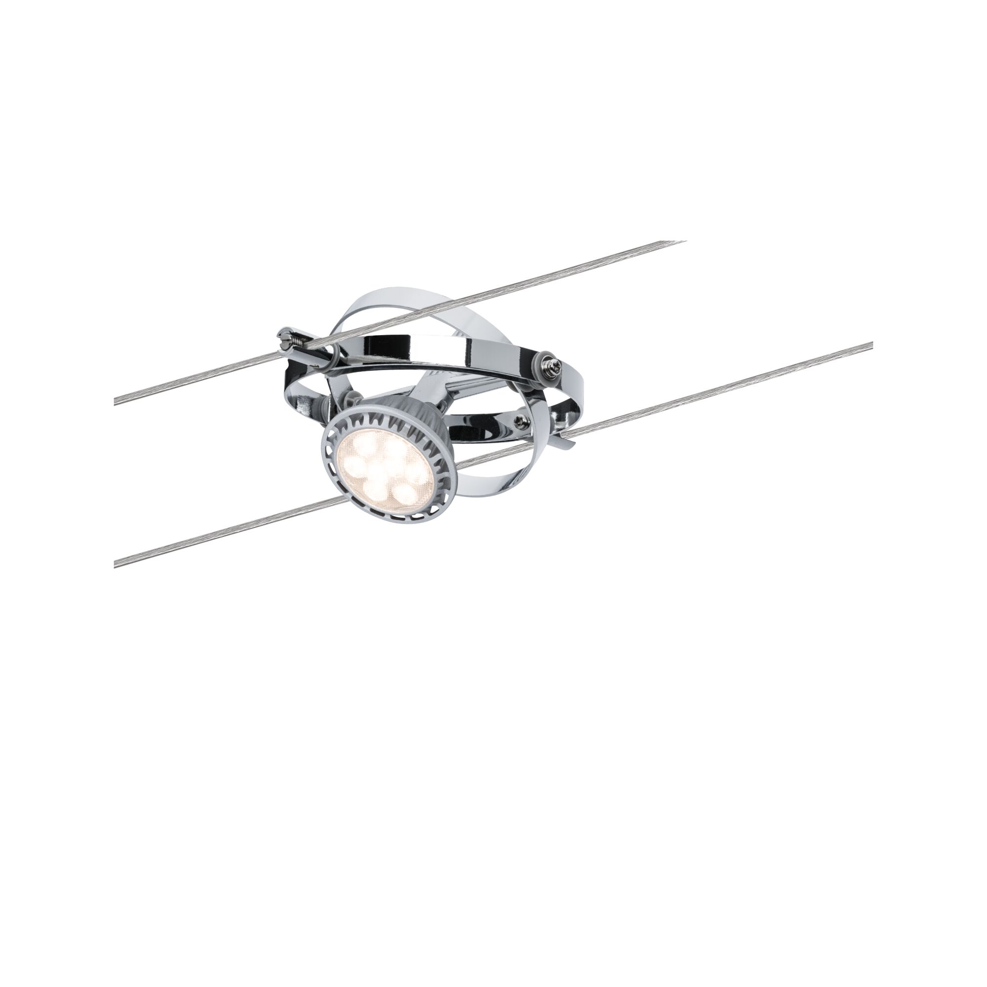 Chrome LED cable spotlight with adjustable head for modern lighting solutions and interior design