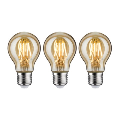 Trois ampoules LED avec lumière blanc chaud et verre ambré transparent pour éclairage économique