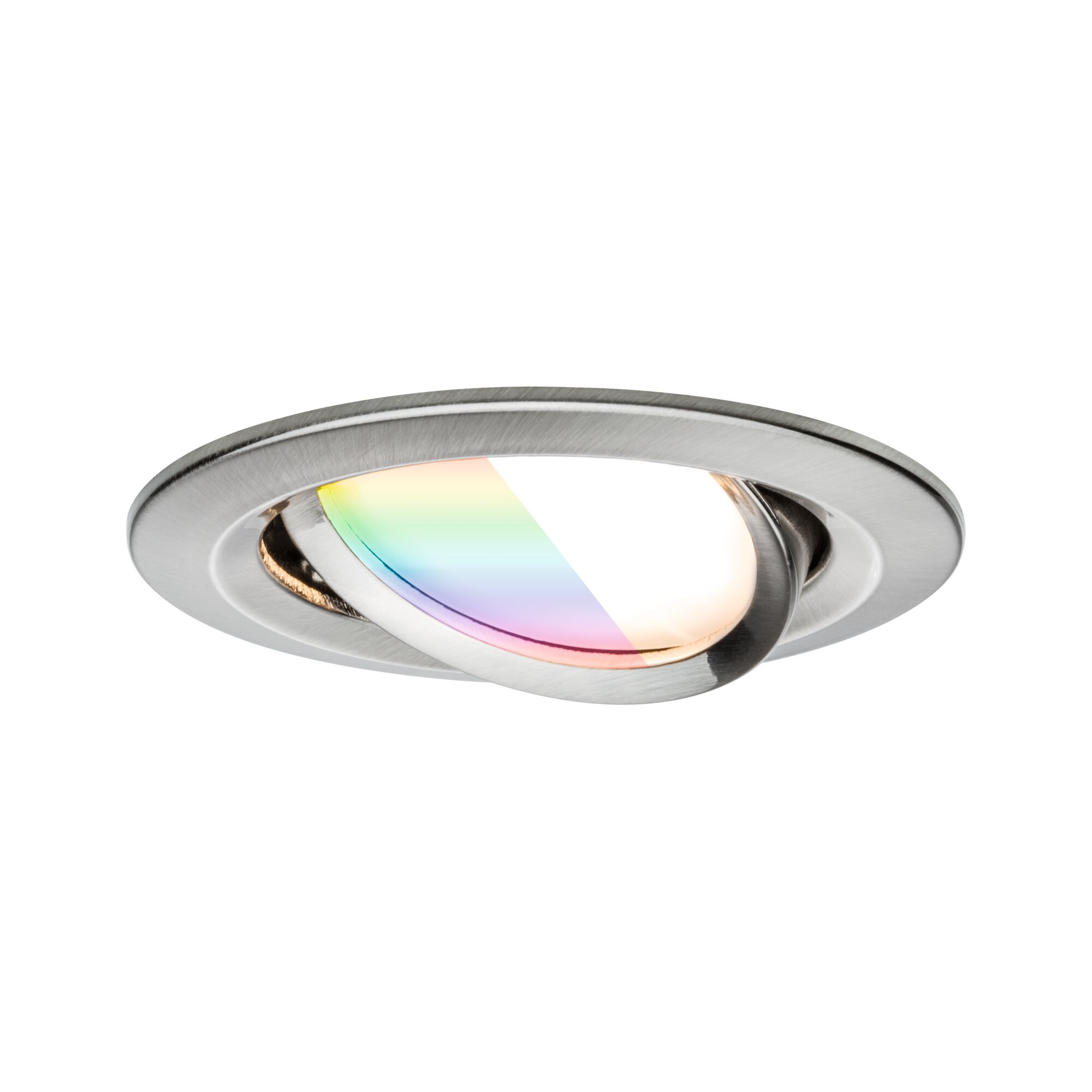Round brushed stainless steel recessed spotlight with adjustable LED and rainbow reflection