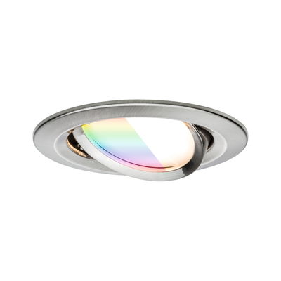 Round brushed stainless steel recessed spotlight with adjustable LED and rainbow reflection