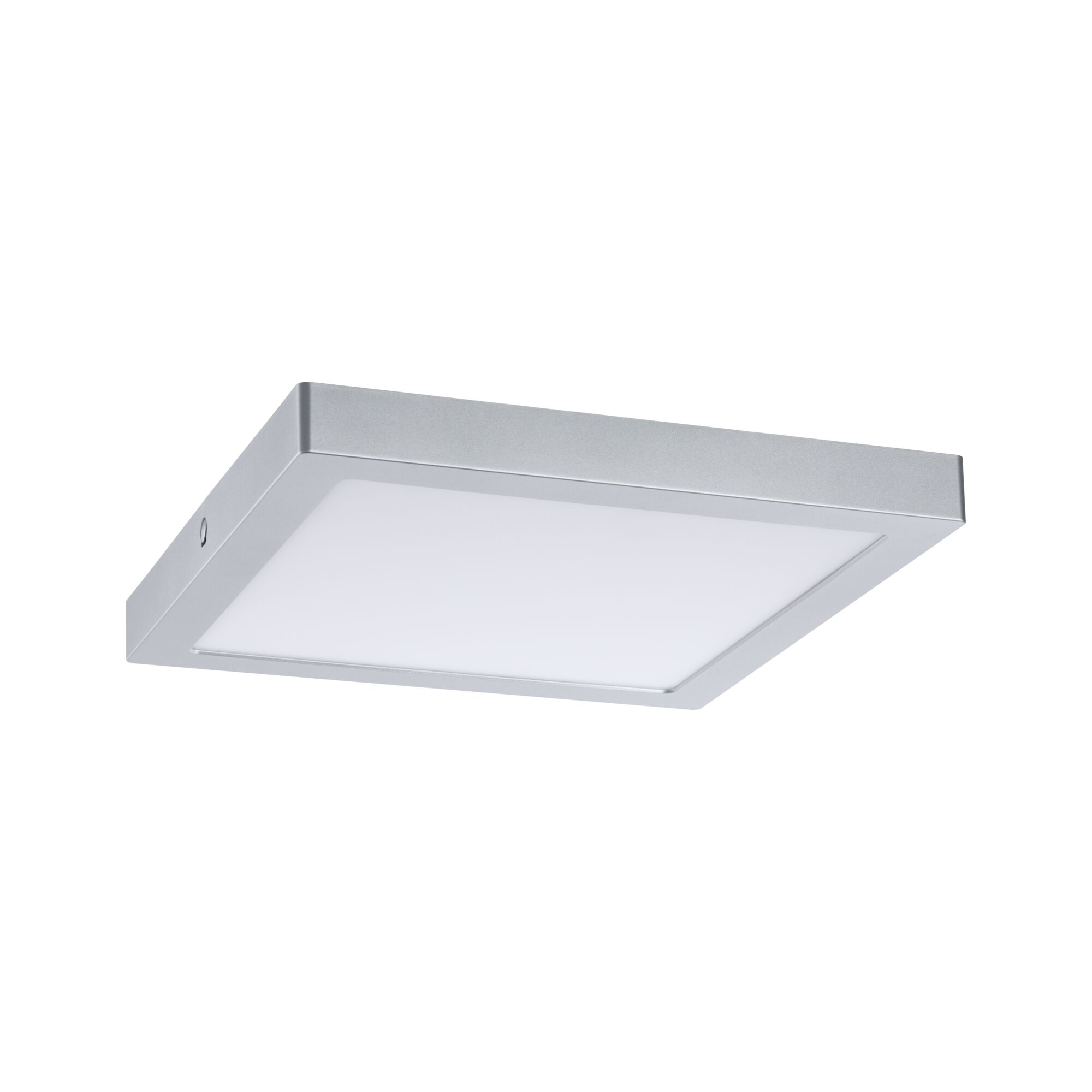 Quadratische Deckenleuchte aus silbernem Aluminium mit weißem Diffusor für LED-Beleuchtung