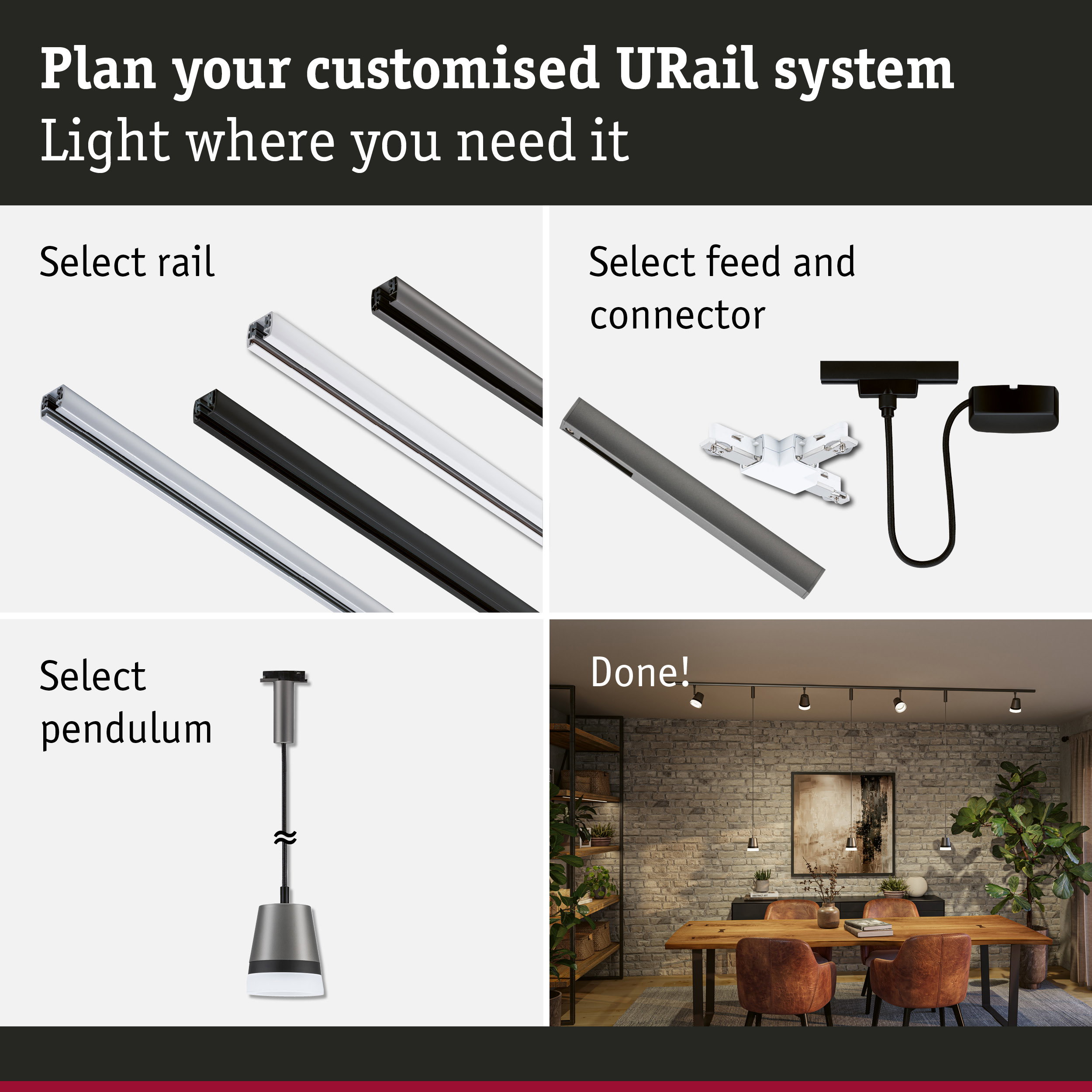 URail Pendants Cone GU10 max. 10W dimmable 230V Titanium