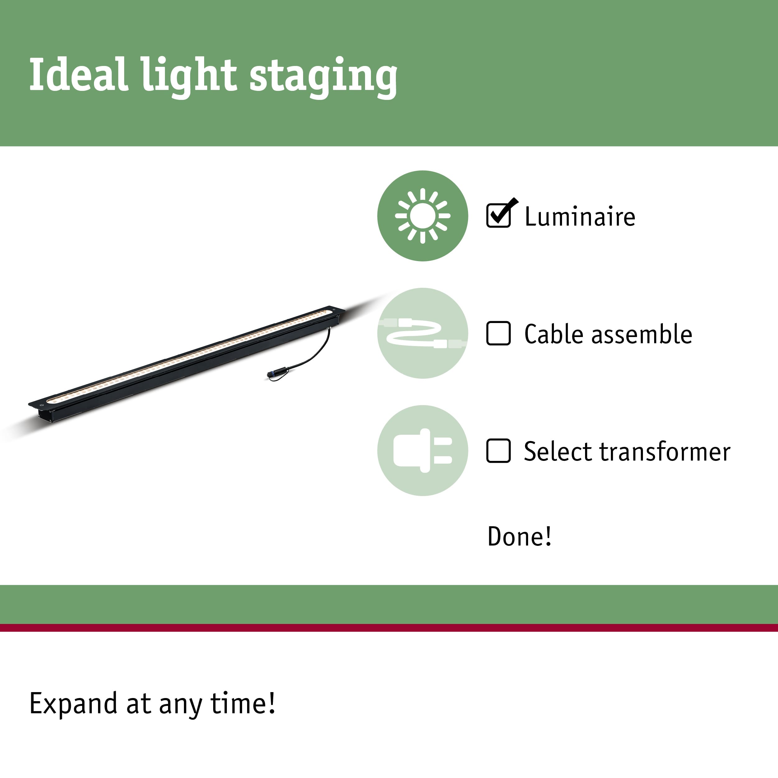 Black LED light bar with cable for flexible interior lighting and light staging