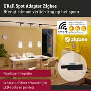 Zwarte URail Spot Adapter Zigbee voor slimme LED-spots en pendels met Alexa en Google bediening