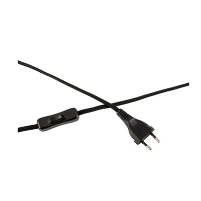 Schwarzes Stromkabel mit Ein-/Ausschalter und Euro-Stecker für Beleuchtung und Elektrogeräte
