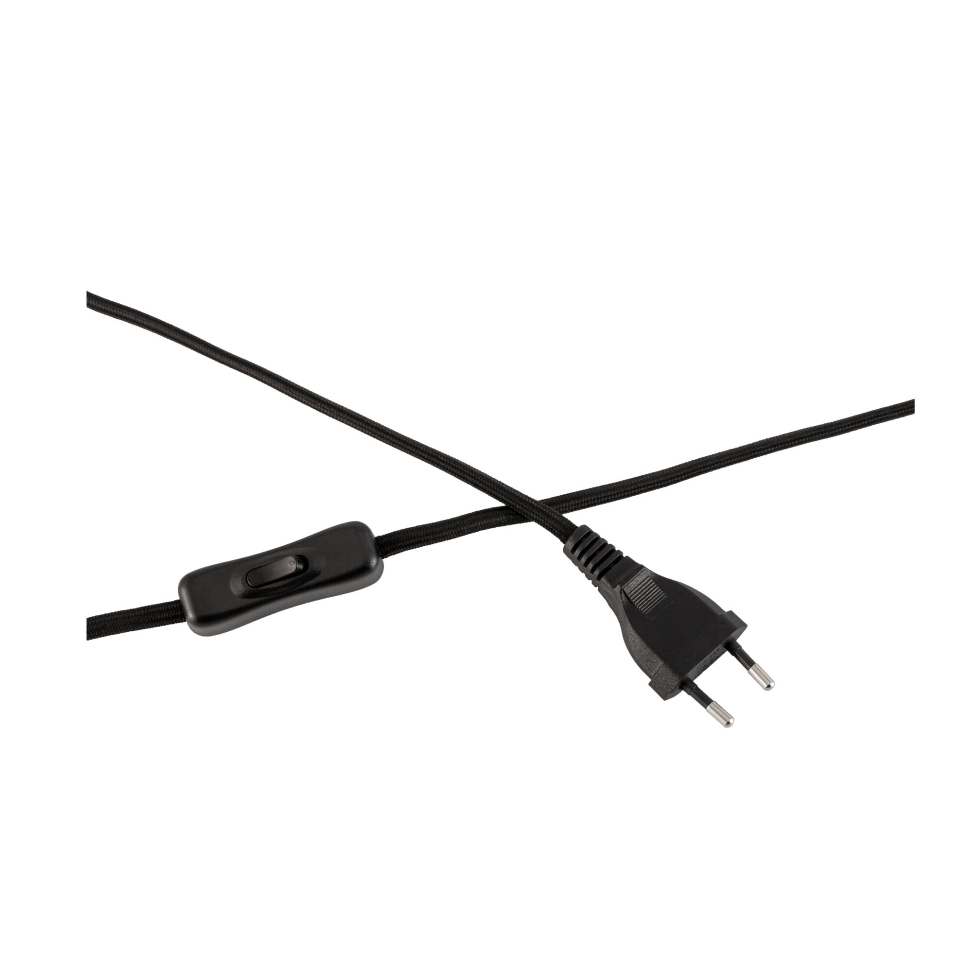 Schwarzes Stromkabel mit Ein-/Ausschalter und Euro-Stecker für Beleuchtung und Elektrogeräte