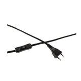 Black power cable with on/off switch and Euro plug for lighting and electrical devices