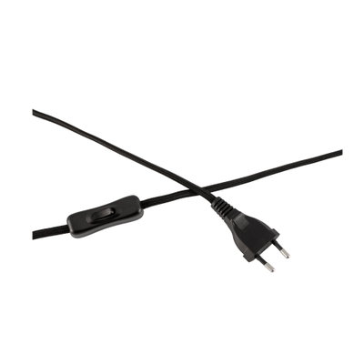 Black power cable with on/off switch and Euro plug for lighting and electrical devices