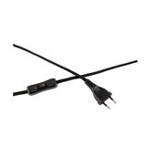 Schwarzes Stromkabel mit Ein-/Ausschalter und Euro-Stecker für Beleuchtung und Elektrogeräte