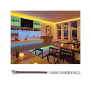RGB LED strip with wiring for indirect lighting and colourful light accents in interior design