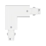 White plastic corner connector with screws for track lighting systems installation