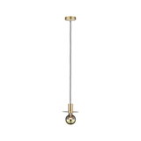 Brass pendant light with black cord and gold bulb, ideal for modern interior lighting solutions
