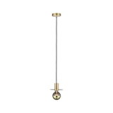 Brass pendant light with black cord and gold bulb, ideal for modern interior lighting solutions