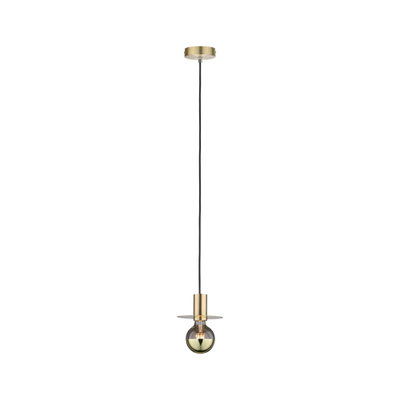 Brass pendant light with black cord and gold bulb, ideal for modern interior lighting solutions