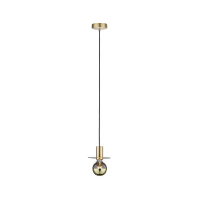 Hängende Pendelleuchte aus Messing mit schwarzem Kabel und goldener Glühbirne für moderne Innenräume