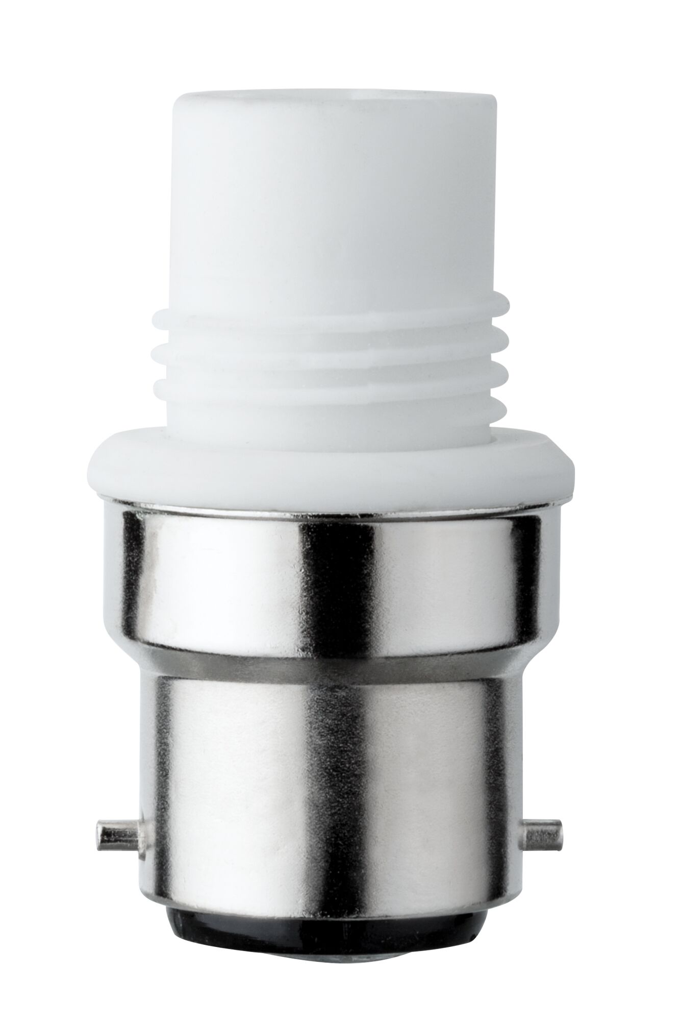 White plastic and metal lamp socket adapter with bayonet mount for lighting applications