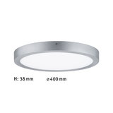 Flat round LED ceiling light in silver aluminum, 400 mm diameter and 38 mm height for modern lighting