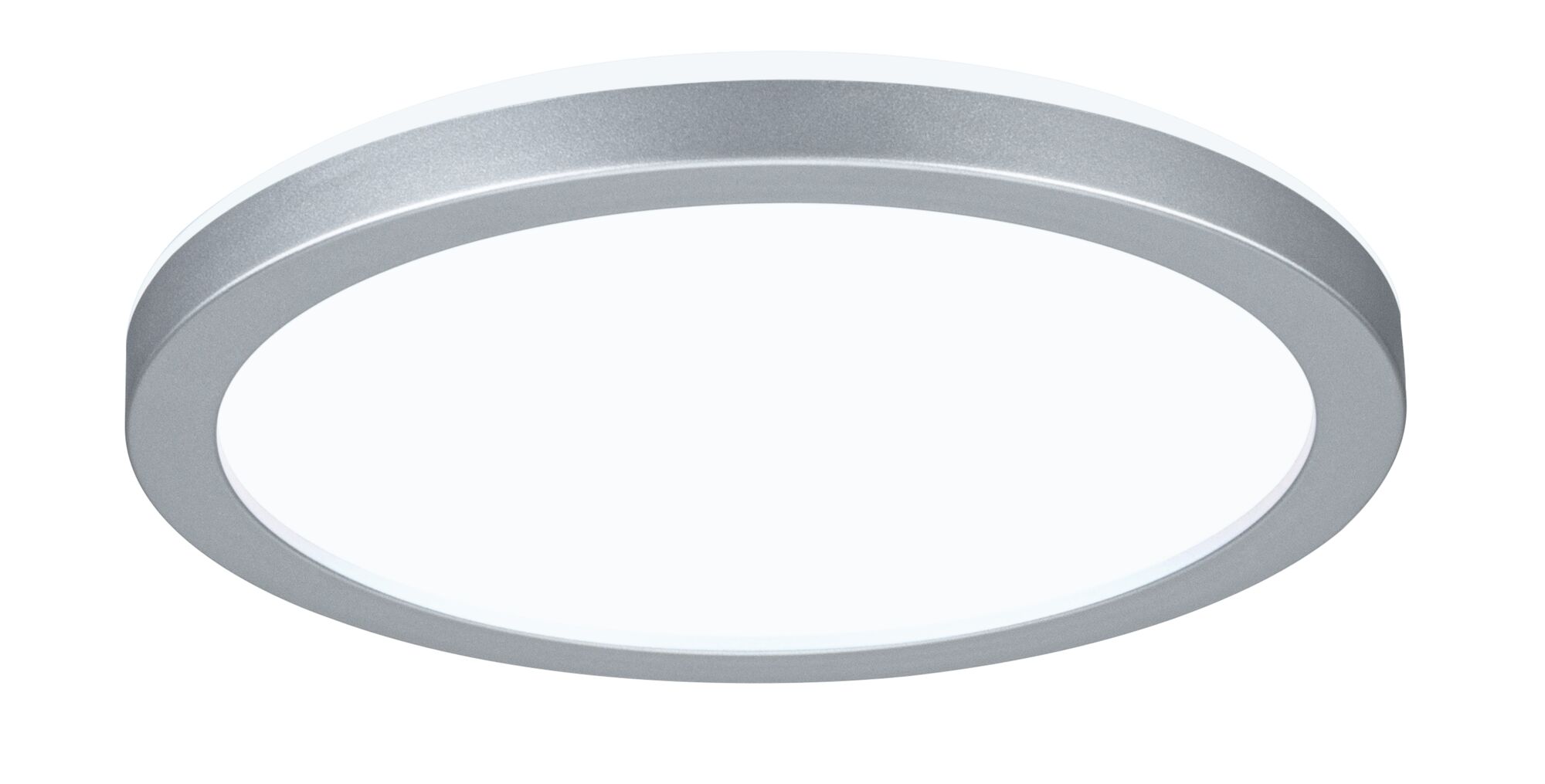 Rundes LED-Deckenlicht mit silbernem Aluminiumrahmen und weißem Diffusor für moderne Raumbeleuchtung
