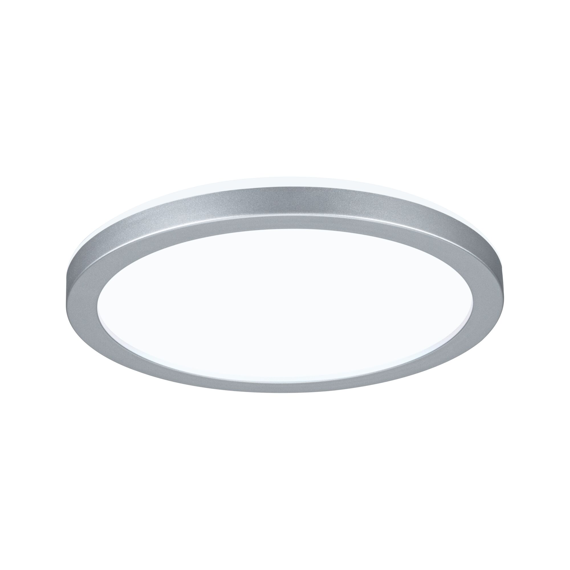 Rundes LED-Deckenlicht mit silbernem Aluminiumrahmen und weißem Diffusor für moderne Raumbeleuchtung