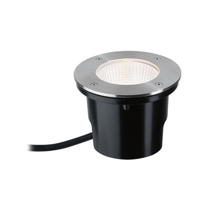 Round recessed LED floor spotlight with stainless steel and black plastic for outdoor lighting
