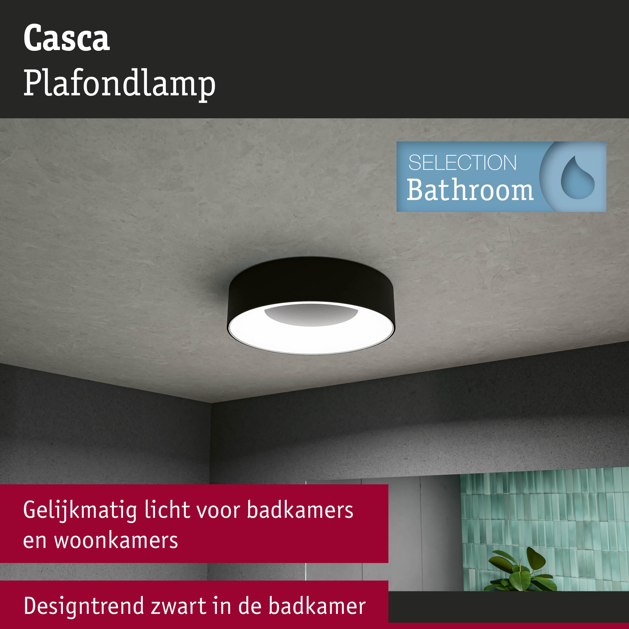 Zwarte Casca plafondlamp van metaal met gelijkmatig licht voor badkamer en woonkamer